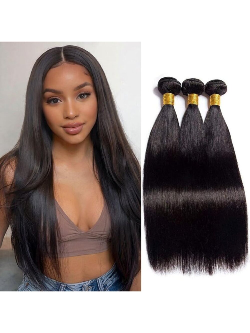 12-Inch Straight Human Hair Bundles - Soft, Silky Weave for Natural Look